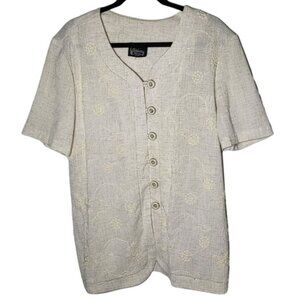 Vintage Whirlaway Frocks Womens Floral Embroidered Button Top Size 16 Grannycore
